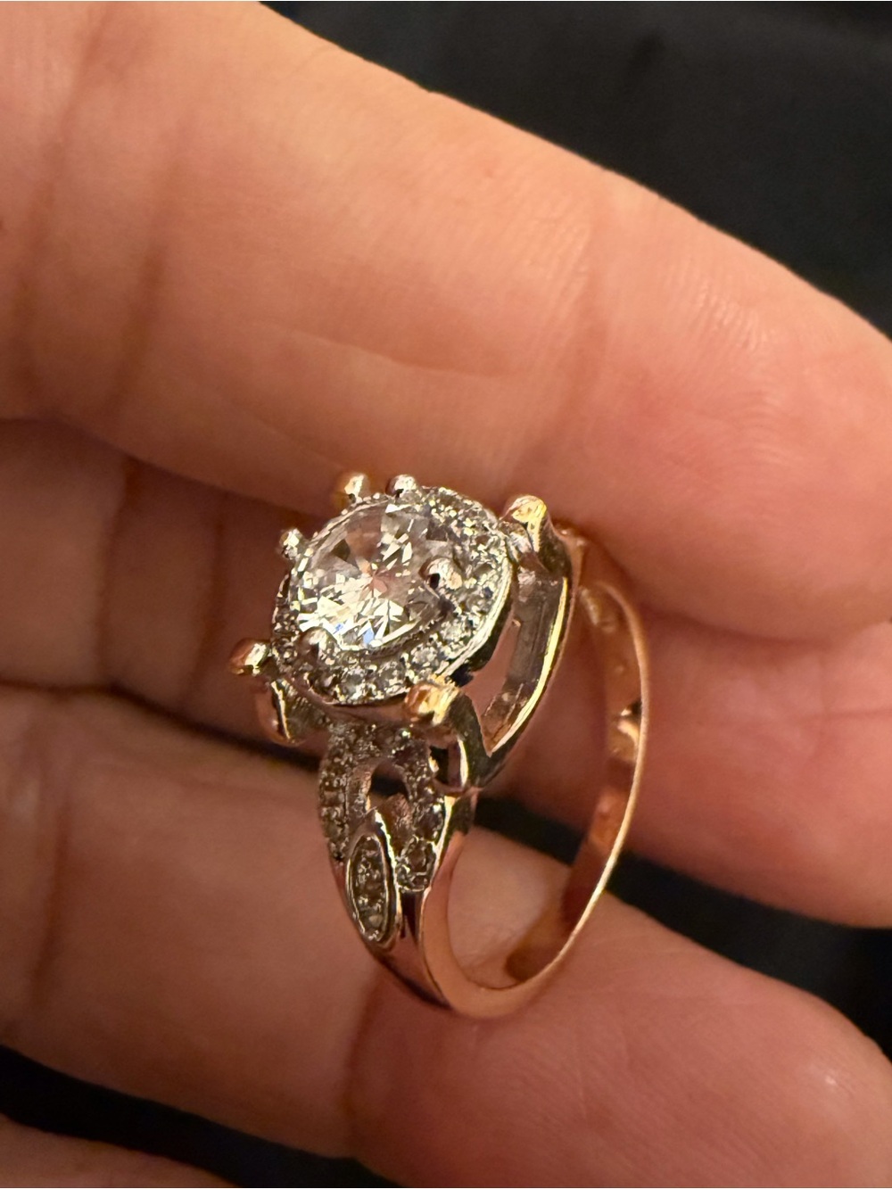 Rose Gold Halo Engagement Ring with Clear Center Stone
